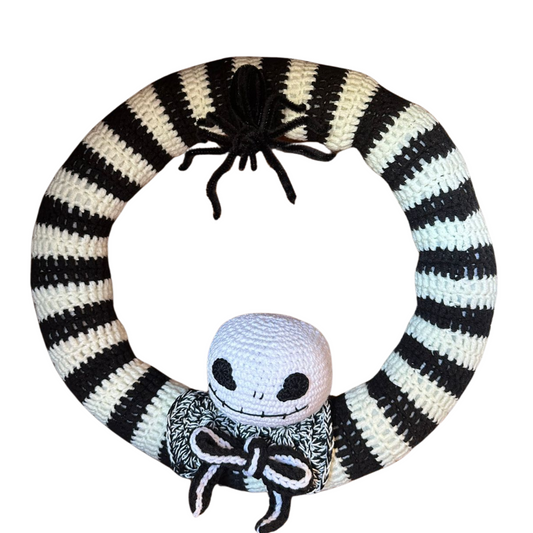 Black and White Striped Tim Burton Wreath