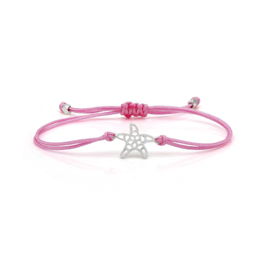 Starfish Pink Cording Adjustable Bracelet - Silver - Expat Life Style