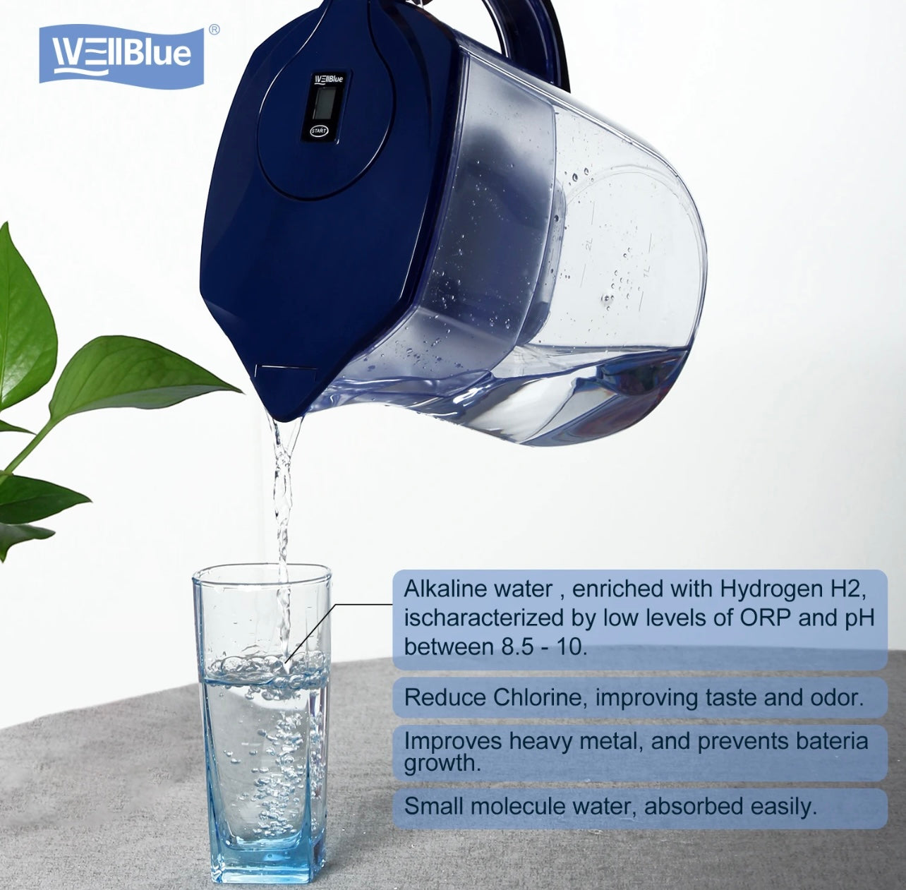 Alkaline Water Filter Pitcher pouring water into a glass