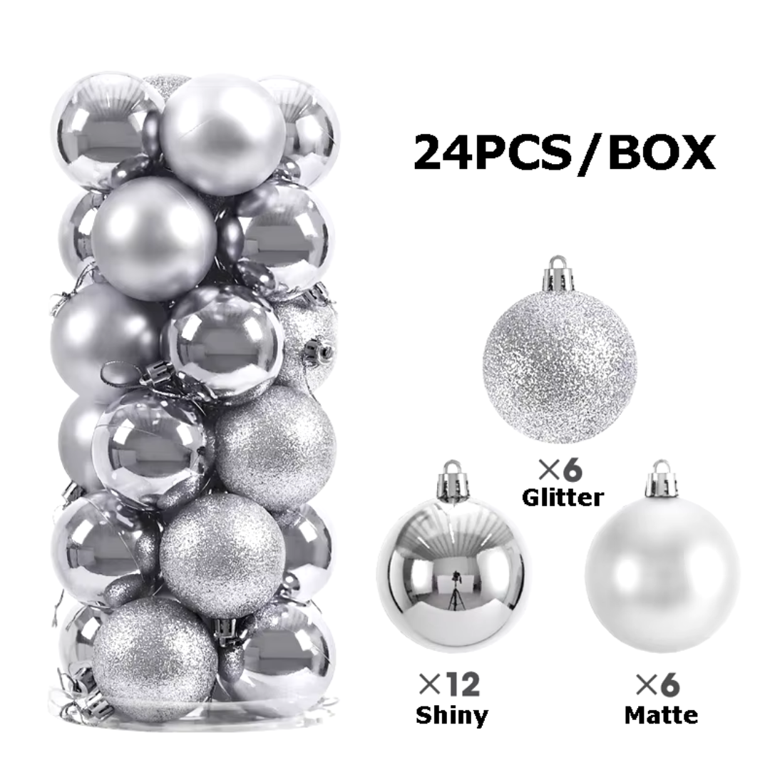 6cm 24 Pcs Silver Baubles