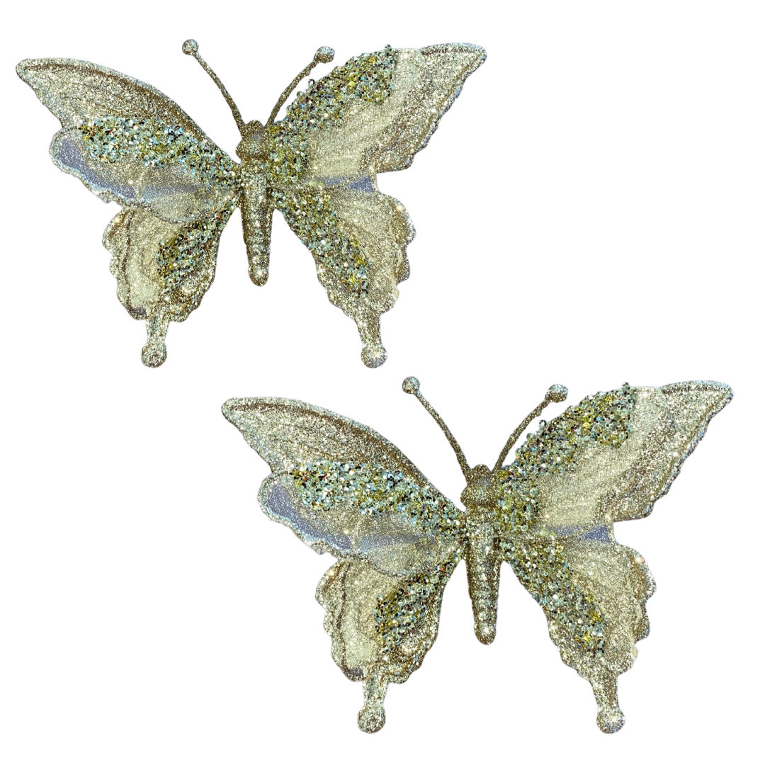 2 Gold Butterfly Ornaments