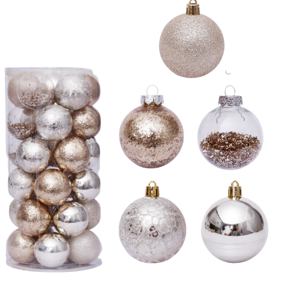 30 pcs pack of  Luxury Baubles (6cm) Gold And Silver