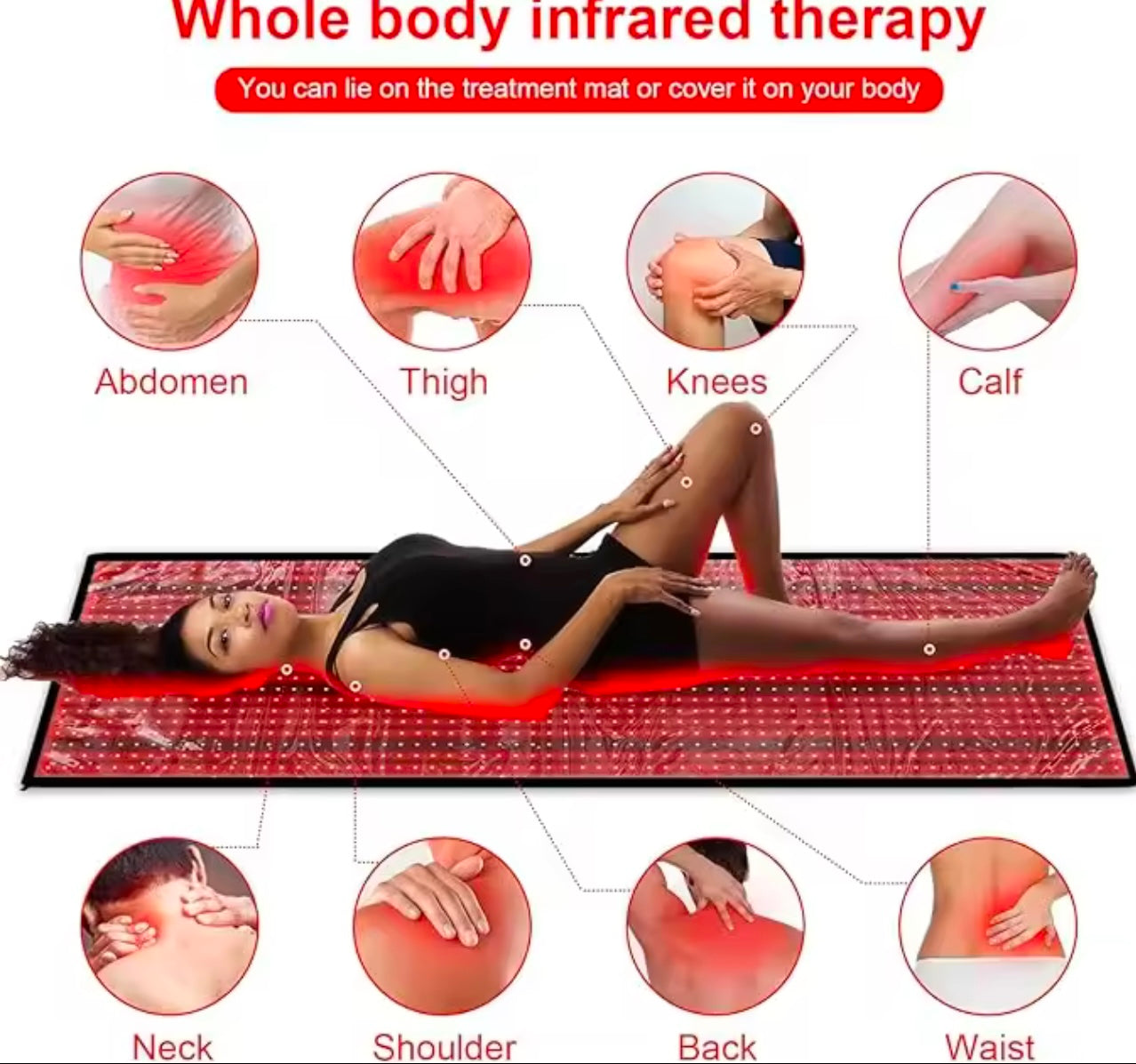 woman laying on a red light therapy mat